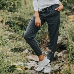 Albion JetSetter Joggers in Charcoal Gray Gold Zipper Wrinkle Free Fabric
